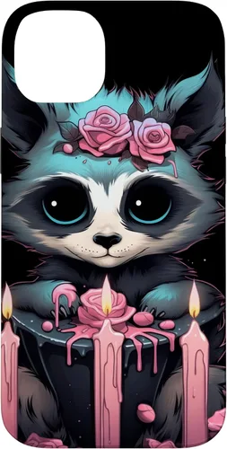 Vista 15 de iPhone 16 Pastel Goth Gothic Raccoon Anime Kawaii Nu Goth Aesthetic Case