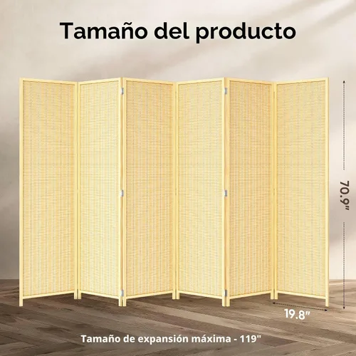 Vista 2 de JOSTYLE Divisor de habitación, pantalla de privacidad plegable, pantalla divisora de habitación de 6 paneles, panel divisor de bambú de 6 pies