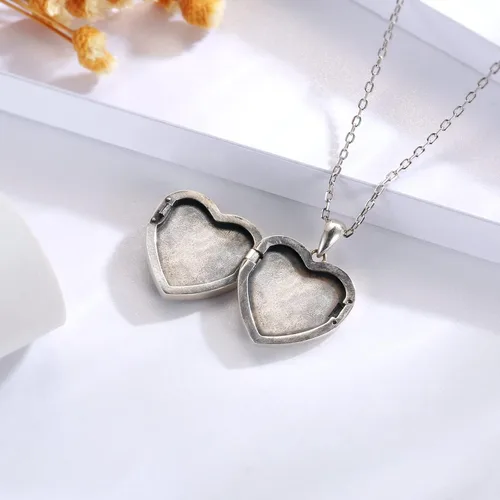 Vista 6 de MANBU Collar con medallón de plata de ley para mujer colgante de medallón de ópalo de corazón que sostiene imágenes siempre contigo, fotos