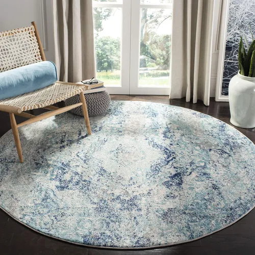 Vista 7 de SAFAVIEH Madison Collection - Alfombra de pasillo de 2 pies 3 pulgadas x 8 pies, color marfil y azul, diseño de medallón bohemio, no desprende