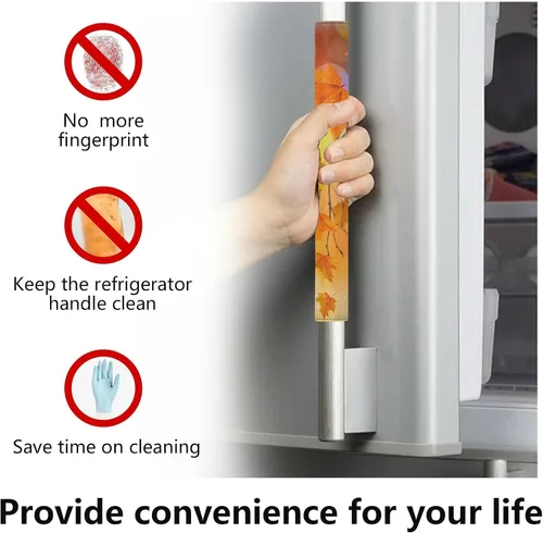 Vista 5 de Eionryn Fundas para manija de puerta de refrigerador con hojas caídas de arce otoñal, arces naranjas de otoño, guantes para microondas