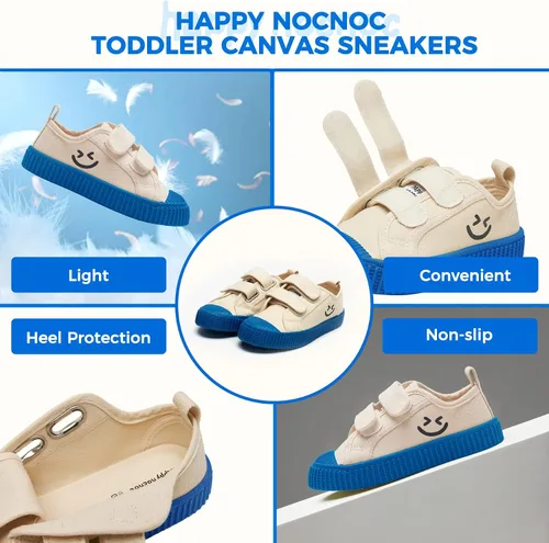 Vista 8 de HAPPY NOCNOC - Zapatos para niños y niñas, tenis de lona con doble gancho y bucles con suela de color caramelo