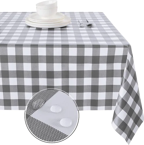 Vista 29 de Obstal Mantel 100% impermeable de PVC, mantel rectangular de vinilo a prueba de aceite y derrames, cubierta de mesa lavable para uso en exteriores e