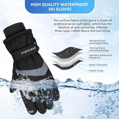 Vista 4 de Guantes de esquí para hombre, guantes de invierno impermeables para pantalla táctil, guantes de nieve cálidos, guantes de snowboard para hombre
