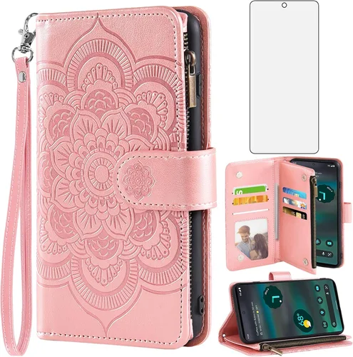 Vista 9 de Asuwish Funda de teléfono para Google Pixel 6A 5G 2022 con protector de pantalla de vidrio templado y soporte de tarjeta de crédito con tapa de Azul