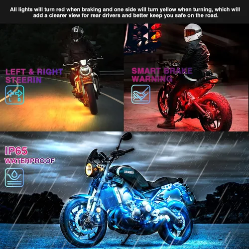 Vista 6 de 8 piezas de luces LED RGB para motocicletas para Harley Davidson Kawasaki Suzuki Yamaha Golf Cart, kit de luces LED multicolor impermeables de 12V