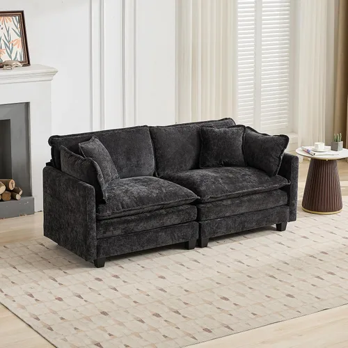 Vista 17 de Sofá seccional modular verde de 111.5", sofás seccionales grandes de 3 plazas para sala de estar, sofá nube oversized de tela chenille con otomana