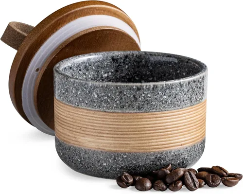 Vista 15 de Miamolo Tarro de cerámica con tapa, pequeño recipiente de café para café Beige