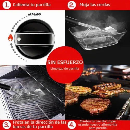 Vista 6 de KITCHEN PERFECTION Cepillo de alambre seguro para parrilla al aire libre con raspador de parrilla y alfombrilla de parrilla, kit de limpieza