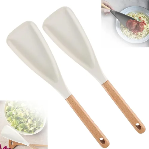 Vista 10 de Cuchara de espátula multifunción, espátula de ensalada de silicona de 12.2 pulgadas con mango de madera, utensilios de cocina de silicona