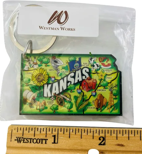 Vista 2 de Westmon Works Llavero acrílico del estado de Kansas, regalo de mapa de estilo retro, 2 pulgadas, Color múltiple