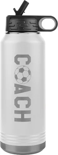 Vista 9 de Botella de agua de entrenador de fútbol, 32 onzas, con tapa abatible de acero inoxidable grabada, con pajita, regalo de entrenador de fútbol