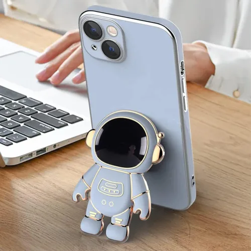 Vista 5 de Funda de astronauta para iPhone 14 iPhone con protector de cámara, TPU suave a prueba de golpes, con soporte de astronauta 2023 (rosa)