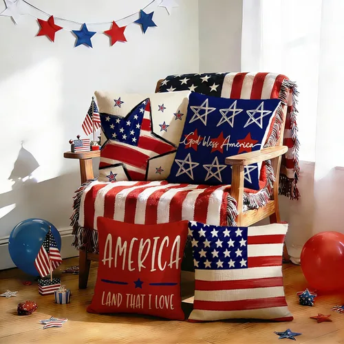 Vista 7 de ONFAON Juego de 4 fundas de almohada decorativas para el 4 de julio, 18 x 18 pulgadas, juego de 4 almohadas patrióticas del Día de la Independencia