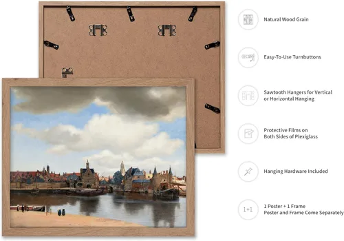 Vista 2 de Poster Master Póster vintage Johannes Vermeer – Impresión de pintura de vista retro de Delft – Vista del arte de Delft – Regalo para hombres