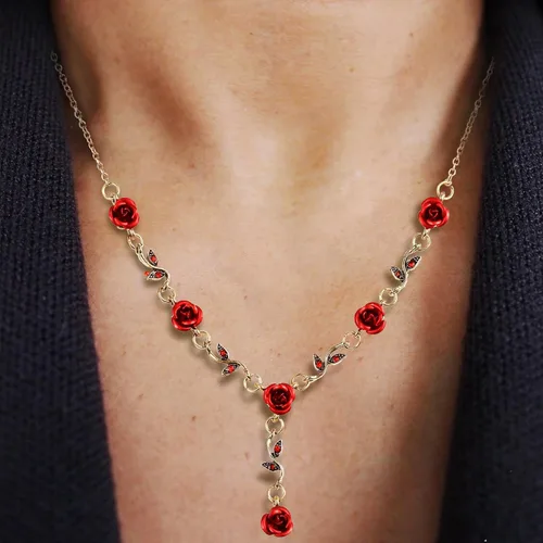Vista 7 de Irregular Red Rose Necklace for Women Flower Necklace Vintage Jewelry Fashion Valentine's Day Jewelry 19.29 inches