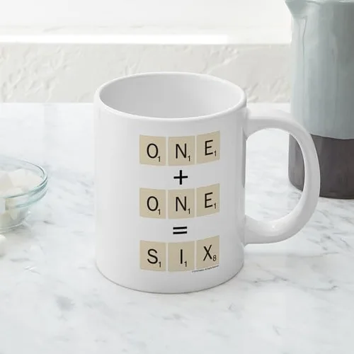 Vista 2 de CafePress Scrabble One Plus One Six - Taza de café de cerámica, taza de té, 20 onzas