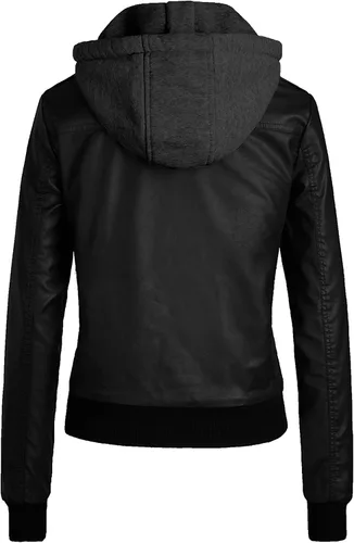 Vista 2 de wantdo Chaqueta de cuero ligera para mujer, estilo casual, con capucha extraíble