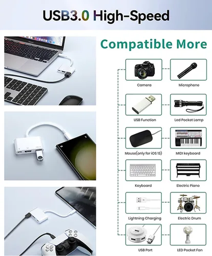 Vista 6 de Apple - Adaptador multipuerto USB C a HDMI para iPhone 15/16/17, MacBook Pro Air iPad Pro, certificado MFi tipo C, concentrador AV digital tipo C