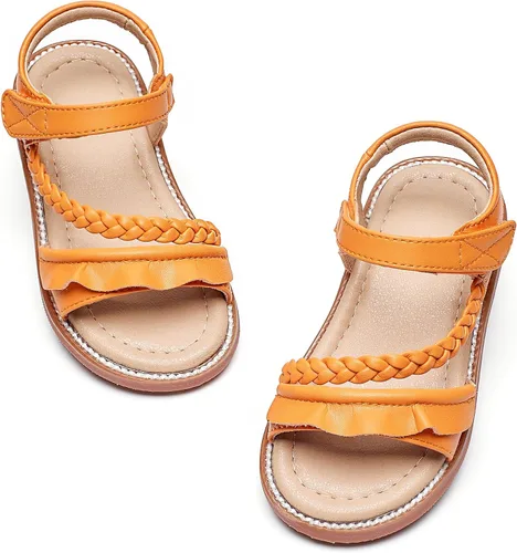Vista 15 de GINFIVE Sandalias planas para niñas pequeñas, zapatos de vestir con punta Gf361-marrón