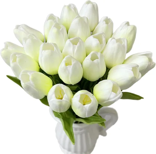 Vista 7 de UKELER Tulipanes artificiales a granel, 24 piezas de corona de bricolaje de tacto real, flores de tulipán artificiales para el hogar, cocina, boda