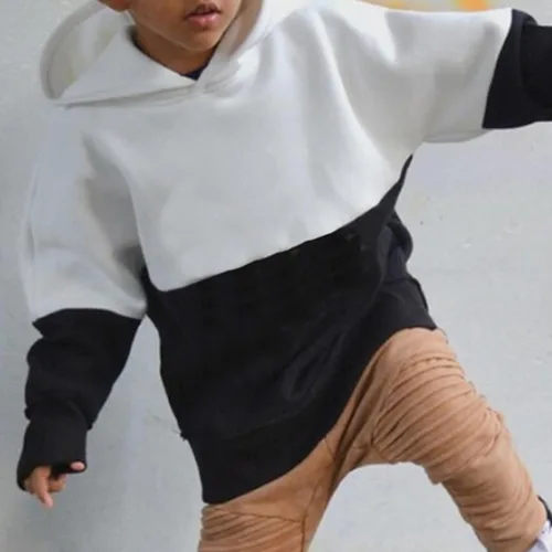 Vista 3 de Ropa de otoño e invierno para bebé, sudadera de contraste de retazos, sudadera de manga larga, sudadera con capucha y pantalones deportivos de 2