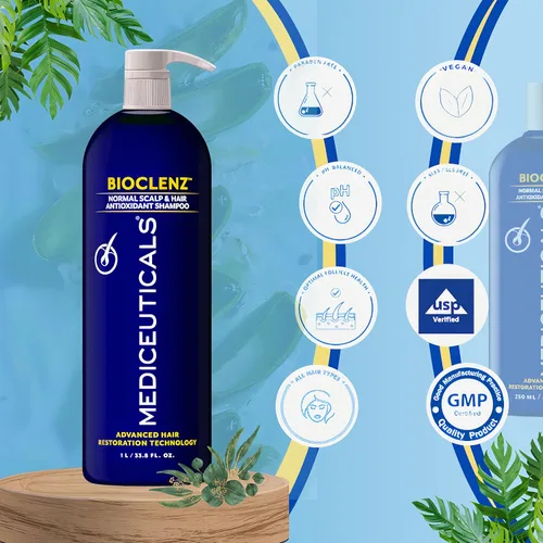 Vista 6 de Mediceuticals Bioclenz Shampoo - Champú antidesprendimiento para mujeres y hombres - Champú para la pérdida de cabello debido al efluvio telógeno