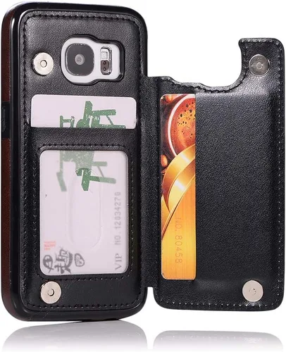 Vista 5 de Funda de teléfono para Samsung Galaxy S7 con protector de pantalla de vidrio templado y tarjetero con soporte para tarjetero, soporte para celdas