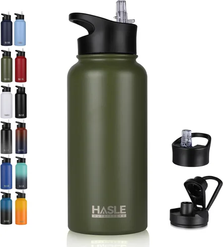 Vista 71 de HASLE OUTFITTERS Botella de agua aislada de 22 onzas, botella de agua de acero inoxidable de doble pared de boca ancha con tapa de popote y tapa