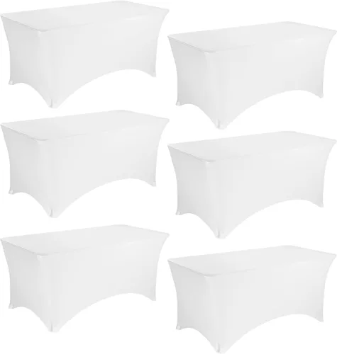 Vista 26 de Paquete de 2 manteles rectangulares de elastano de 6 pies, lavables, resistentes a las arrugas, para mesas plegables, bodas, fiestas, cumpleaños