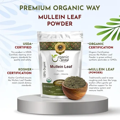 Vista 4 de ORGANIC WAY Polvo de hoja de gordolobo (Verbascum thapsus) – Cosecha silvestre europea Certificado orgánico y Kosher Vegano, sin OMG y sin