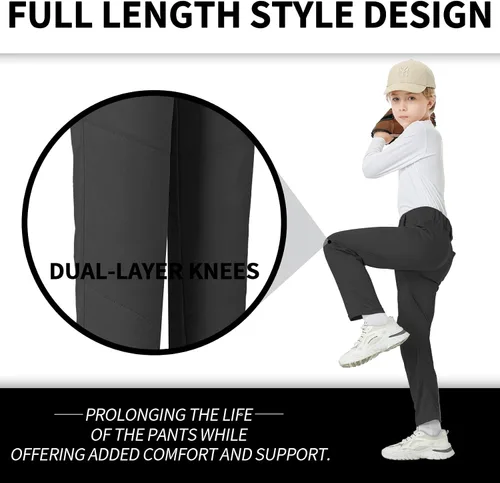 Vista 2 de QBK 2T 3T 4T 5T to 17 años Niños Pantalones de Béisbol Pantalones Pantalones de Softbol Niños Tee Ball Pantalones Negro