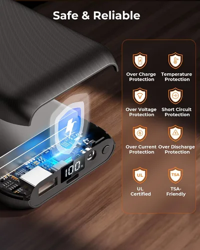 Vista 6 de Glaais Paquete de batería de chaleco térmico de 5 V, 7.4 V, 16000 mAh, compatible con ORORO, pantalla LED, batería para chaleco calefactable