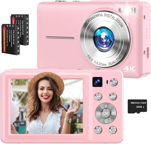 Vista 10 de Cámara digital 4K, cámara de videoblogs de 64 megapíxeles con enfoque automático y lente dual, zoom digital 16X, cámara compacta de YouTube