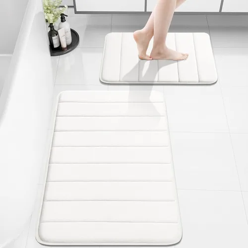 Vista 36 de Buganda Juego de 2 alfombras y tapetes de baño de espuma viscoelástica, lavables a máquina, suaves, antideslizantes, absorbentes, para baño, ducha