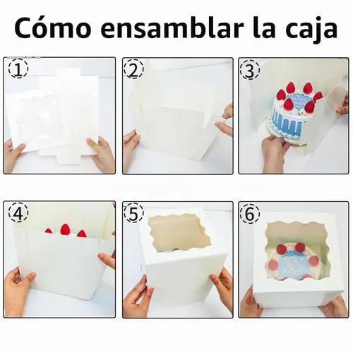Vista 4 de Moretoes 10 cajas para pasteles de 8x8x8 pulgadas con ventana, cajas blancas para postres de panadería, Cajas Pasteles para pastel, Día de San