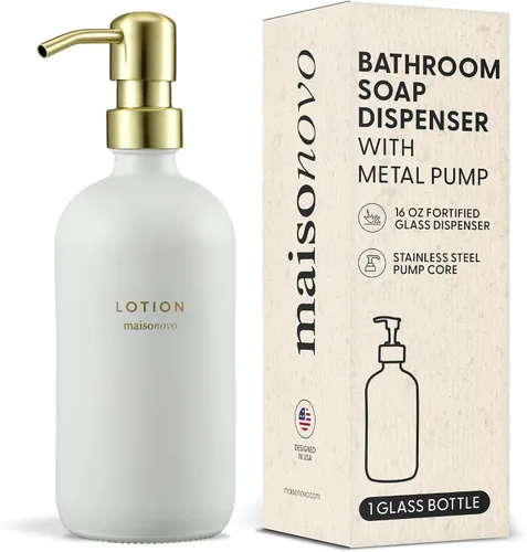 Vista 12 de MaisoNovo Dispensador de jabón de 1 pieza Botellas ámbar de 16.9 oz con bombas de plástico negro