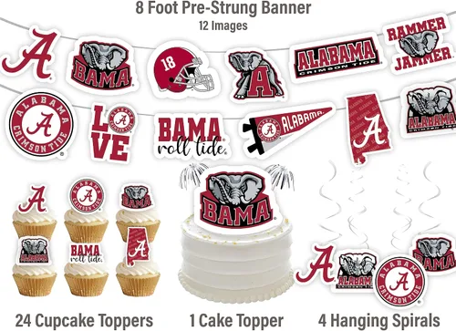 Vista 4 de Suministros de fiesta de la Universidad de Alabama para fútbol de Bama, regalo de cumpleaños Roll Tide, pancarta de fiesta de graduación de UA