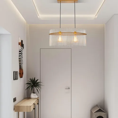 Vista 7 de Lámpara de Araña de Cristal Moderna de 2 Luces D23.6 Lámpara de Araña de Comedor Sobre Mesa Luminaria de Techo Colgante Contemporánea Altura
