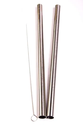 Vista 6 de 2 pajitas BOBA de acero inoxidable extra anchas de 1/2 pulgadas x 9.5 pulgadas de largo, té de burbujas de perlas de tapioca grueso - Marca CocoStraw