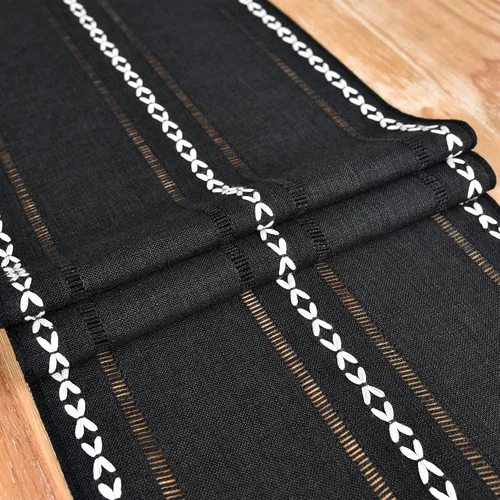 Vista 6 de Camino de mesa rústico de granja con rayas trenzadas, caminos de mesa bordados, decoraciones de mesa para cocina, sala de estar, comedor, días