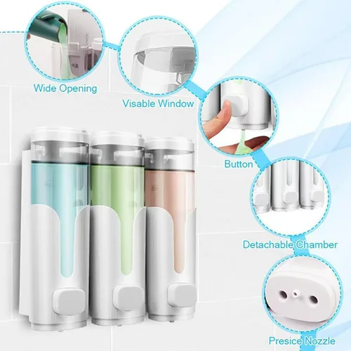 Vista 8 de Shampoo and Conditioner Dispenser, 3 Bottle Refillable Soap Dispenser White