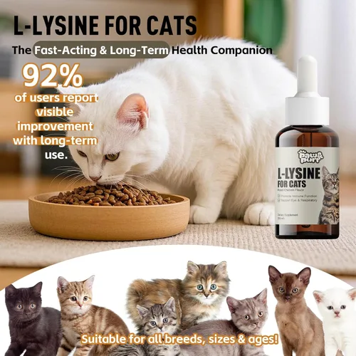 Vista 4 de Suplemento de L-lisina para gatos, gotas líquidas de L-lisina para gatitos con vitaminas taurina, apoyo inmunológico, respiratorio felino