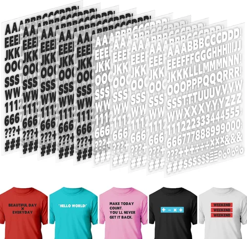 Vista 10 de 10 hojas 1660 piezas letras y números termoadhesivos para ropa, letras de vinilo termoadhesivas blancas de 1 pulgada con letras de transferencia