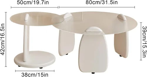 Vista 3 de HM&DX Mesa de centro de vidrio templado transparente, mesa auxiliar redonda moderna con base gruesa, mesa de té pequeña de vidrio para sala