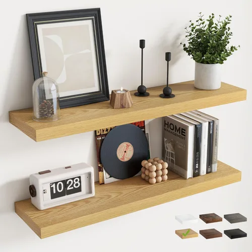Vista 15 de Estantes flotantes cuadrados de 8 pulgadas para pared, paquete de 3, estantes de baño con veta de madera de 8"D con soportes invisibles, estantes