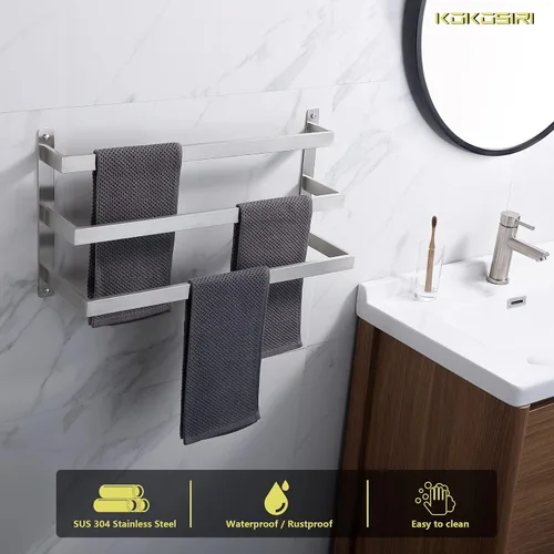 Vista 8 de KOKOSIRI Toalleros de baño de 3 niveles, escalera, toalleros, soportes para toallas de pared, estantes de acero inoxidable cepillado, B5006BR-L24