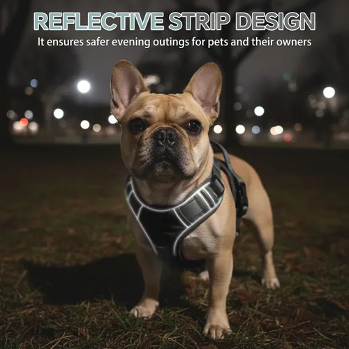Vista 5 de Arnés táctico resistente para perros pequeños, arnés para perro sin tirones con asa y clip frontal, acolchado suave reflectante, panel de , chaleco
