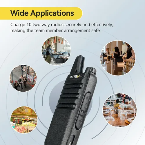 Vista 6 de Retevis RT22 Radio Bidireccional, Walkie Talkies Recargables de Largo Alcance (Paquete de 10) con Cargador de 10 Vías, Barra de Progreso de Carga
