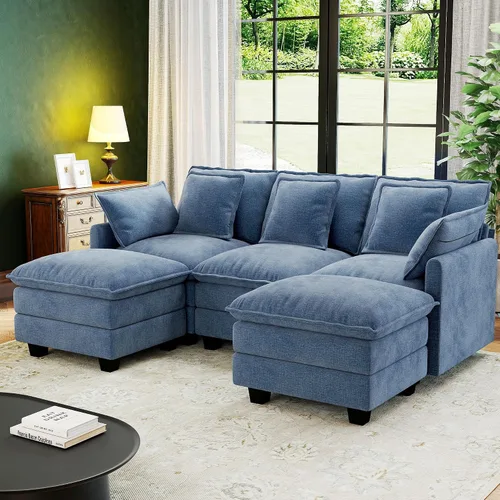 Vista 13 de Seccional Cloud Couch de 107", Sofá Seccional Modular en Forma de U, Sofá de Asiento Profundo de 4 Asientos con 6 Almohadas Extraíbles Lavables y 2